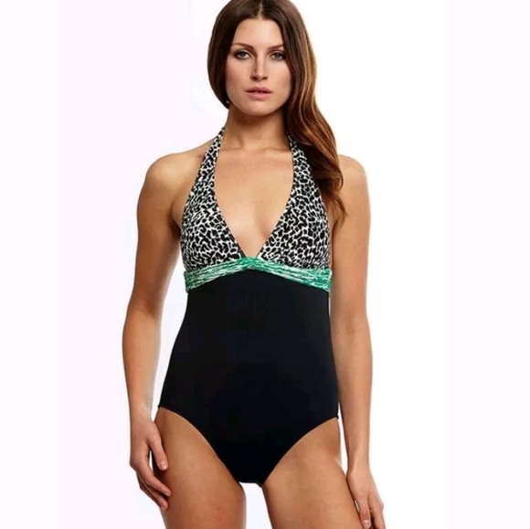 La Blanca Other - LA BLANCA ANIMAL PRINT PLUNGE HALTER SWIMSUIT 8